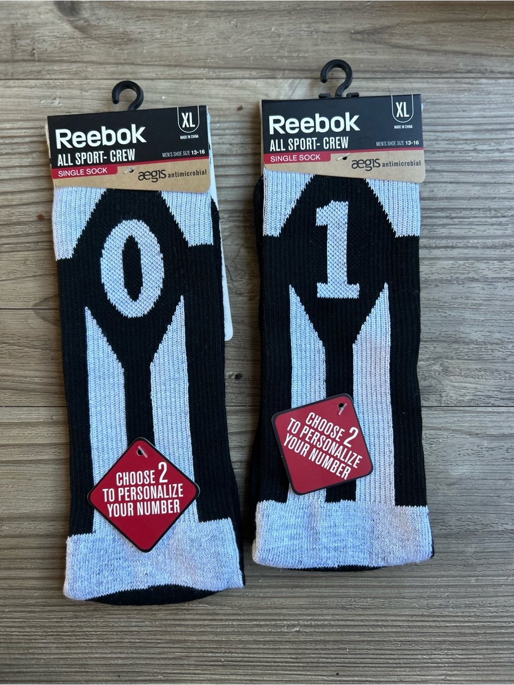 Reebok Black & White All Sport Crew Socks - XL - 13-16. 2 pair